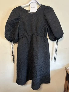 MO&CO NWT Black Puff Sleeve Jacquard Weave Mini Dress Black Size Small - Picture 1 of 6
