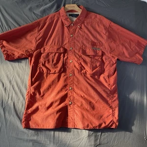 Exofficio Button Down Shirt Men's Size Large Orange Short Sleeve Vented Hiking - Picture 1 of 5