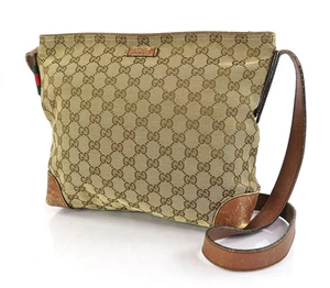Authentic GUCCI Brown GG Canvas and Leather Shoulder Crossbody Bag Purse #61035 - Picture 1 of 18