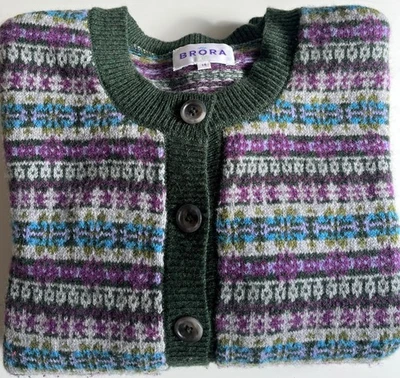 Brora Fair Isle Cardigan Knitted 100% Wool  14 Excellent - Image 1 of 4