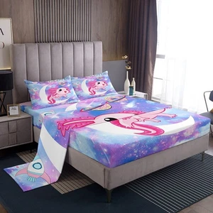 Kawaii Axolotl Bedding Set Cartoon Axolotl Pink Purple Galaxy Bedding Sheet 3... - Picture 1 of 6