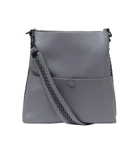 Callista Iconic Slim Messenger Leather Black Crossbody Bag- Gray New With Tags - Picture 1 of 4