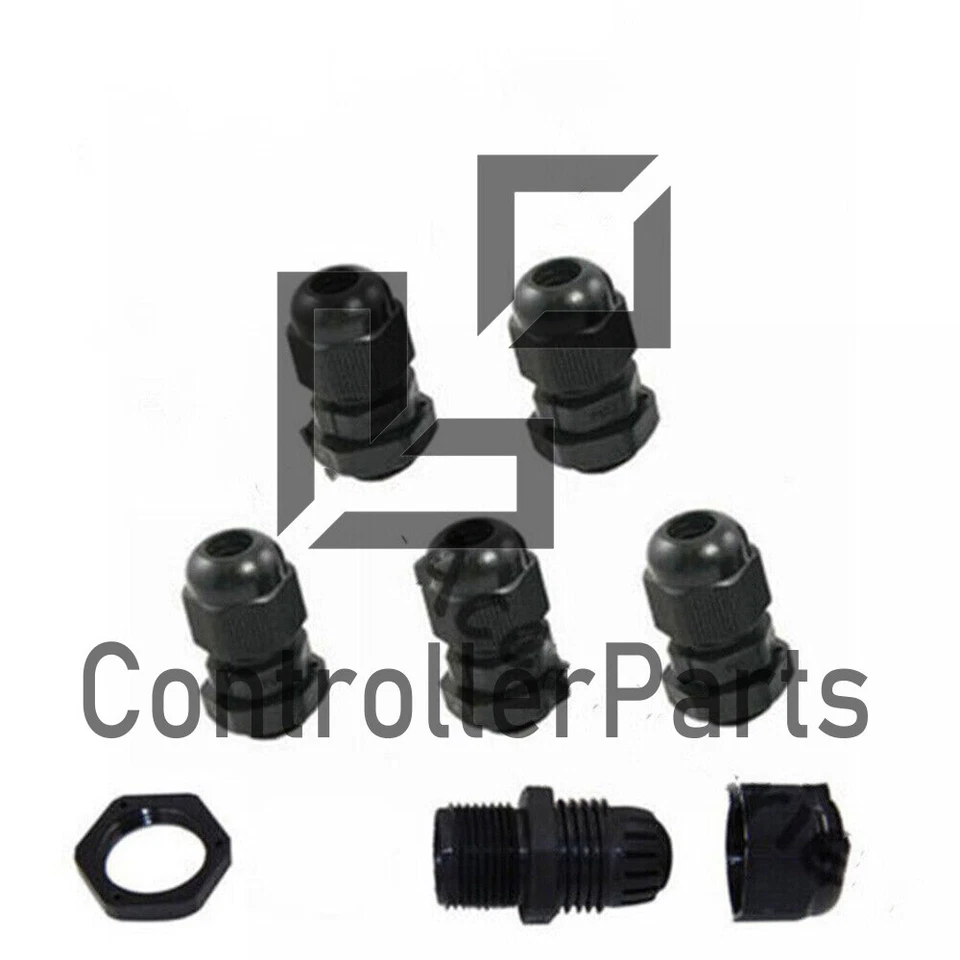 5*PG7 Black Plastic Waterproof Connector Gland 3-6.5mm Dia Cable - Image 1 of 1