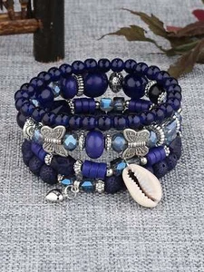 4pcs/set Shell Charm Butterfly Decor Navy Blue Bracelet Women Bracelet Stackable - Picture 1 of 5