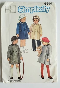 Simplicity 6661 Toddler SZ 2 Vintage 1984 Single or Double Breasted Coat Pattern - Picture 1 of 2