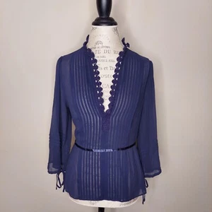 NWT BCBGMaxAzria Blue Sheer Silk Chiffon Top "Defect" 3/4 Sleeves Long Top S - Picture 1 of 9