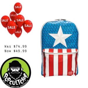 Captain America - Cosplay 18” Faux Leather Backpack with Pin Set "New" - Picture 1 of 7