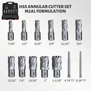 US Stock 1" Depth HSS Annular Cutter Set 13pcs 3/4" Shank 7/16 to 1-1/16 Dia - Picture 1 of 11