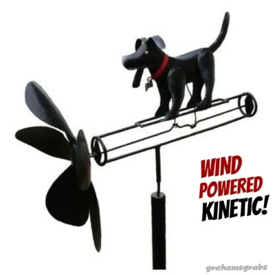 BLACK LAB DOG METAL WHIRLIGIG  WIND POWERED KINETIC YARD DECO WIND SPINNER NEW - Image 1 of 4