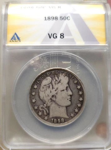1898 Barber Half Dollar 50¢ Silver Coin ANACS VG 8 Cover