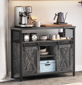 Rustic Industrial Sideboard Cabinet Small Kitchen Cupboard Sliding Barn Doors - Picture 1 of 9