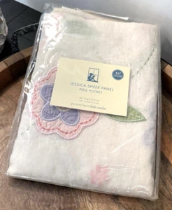 2006 Vtg Pottery Barn Jessica Floral Stitched SHEER Cotton Panel 44X84 Appliqués - Picture 1 of 8