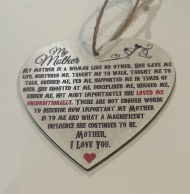 Enfeite de Natal coração de madeira My Mother ~ MÃE EU TE AMO ~ 4" de altura - Imagem 1 de 2