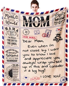 Letter to My Mom Blanket Mothers Day Birthday Gifts for Mom from Daughter Son, M - Picture 1 of 12