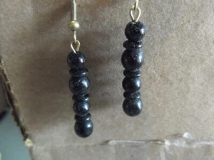 1 par de aretes colgantes antiguos de acrílico con gota de bola de cuentas negra de 1,25 pulgadas - Imagen 1 de 7