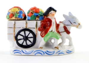 Vintage 3 PC Man With Donkey Flower Cart Salt & Pepper Japan Ceramic - Picture 1 of 9