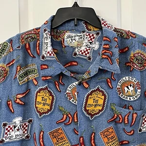 VTG Big Dogs Shirt Adult 4XL Blue Red Peppers Pocket Button Up Camp Casual Men - Picture 1 of 8