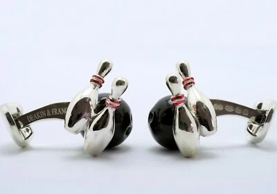 Deakin & Francis Bowling Cufflinks Ball & Pins Sterling Silver and Enamel - Image 1 of 4