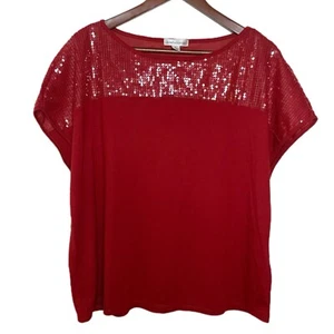 John Paul Richard Women's Ruby Sz. L Red With Sequins Top Size Large Holiday - Picture 1 of 9