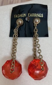 Vintage NEW Earrings NOS Chain Dangling Plastic Faceted MOD 70s 80s RETRO - Picture 1 of 5