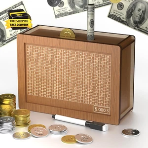 5000 Savings Challenge Box, Wooden Money Box for Cash Saving, Kakeibo Money Savi - Picture 1 of 6