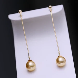 Wunderschöne ein Paar riesige AAAA 10-11mm Südsee goldene runde Perlen Ohrring 925er - Bild 1 von 5