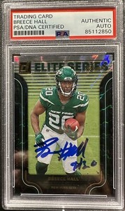 BREECE HALL SIGNED AUTOGRAPHED 2022 DONRUSS FOOTBALL ELITE ROOKIE CARD PSA AUTH