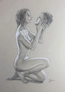 Richard Ennis (1958-). Head over ears in love.  Drawing, Modern British. Pastel. - Picture 1 of 1