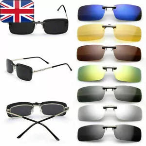 Sunglasses Polarized Clip On Flip-up Driving Glasses Day & Night Vision Lens UK - Picture 1 of 18