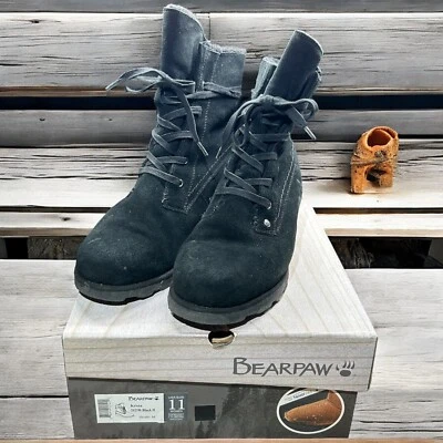 Bearpaw Krista Boots Black Suede Wool Lined Lace Up Women’s Size 11 - Image 1 of 4