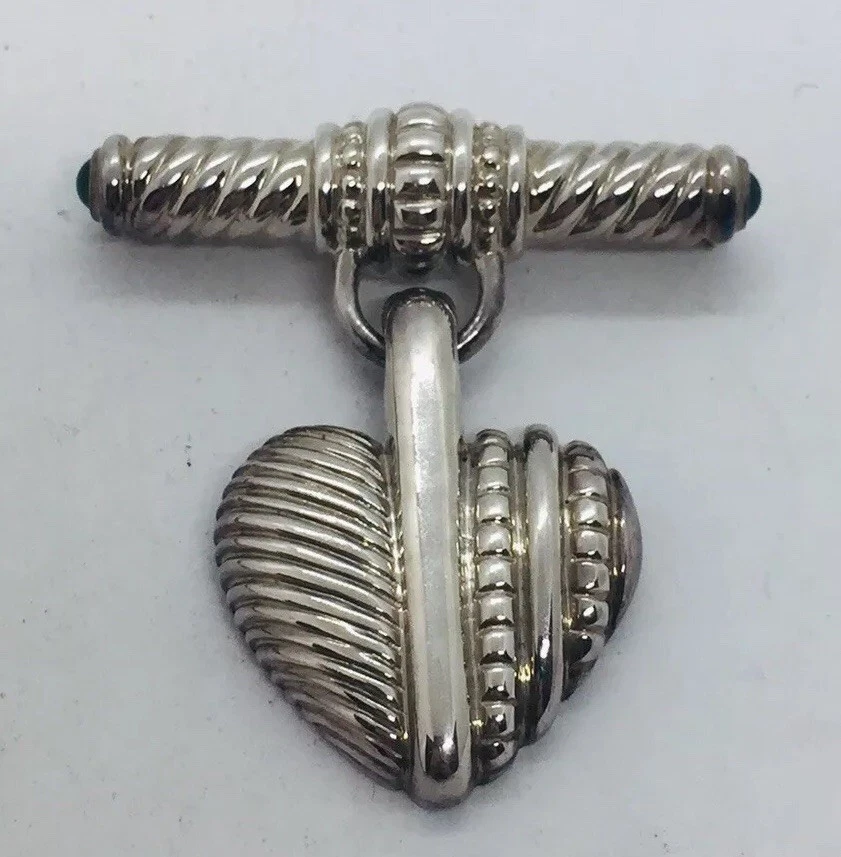 Judith Ripka Sterling Silver Green Chalcedony Heart Pin Pendant - Image 1 of 4