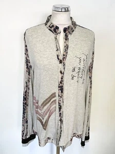 ELISA CAVALETTI GREY JERSEY CONTRAST TRIMMED COLLARED LONG SLEEVED SHIRT SIZE XL - Picture 1 of 4