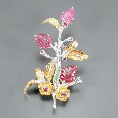 Jewellery 14 ct+  Ruby Brooch 925 Sterling Silver  /NB30301 - Image 1 of 4