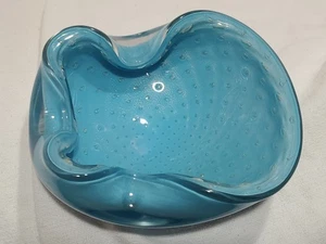NEUWERTIG VTG Murano kontrollierte Blase aquablau Kunstglas Aschenbecher Bonboniere C14 - Bild 1 von 7