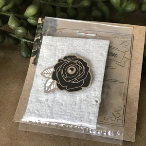 Black & Silver Creepy Rose Eyeball Lapel Pin ~Gothic Witchy Wednesday Flower~NEW - Picture 1 of 3