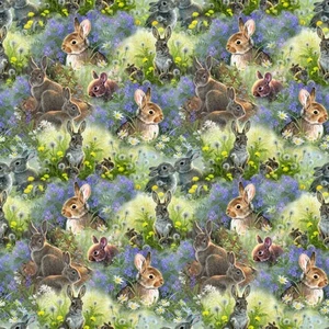New Beginnings Spring Bunnies Multi Cotton Fabric - Picture 1 of 2