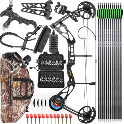 Archery Hunting Compound Bow 0-70lbs 325fps Carbon Arrows Adult Target Shooting - Image 1 of 4