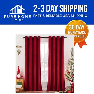 Luxurious Christmas Red Velvet Grommet Curtains - Thermal Insulated & Soundproof - Image 1 of 4