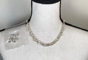 Costume Jewelry set Necklace and Earrings Silver and Clear Crystal Round Stone - Picture 1 of 13