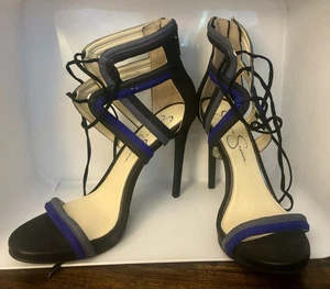 Jessica Simpson Damen-High-Heels blau & schwarz Rensa Riemchen Stiletto Größe 9 - Bild 1 von 6
