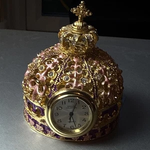 Bejewelled Crown Miniature Clock In Good Working Order & New Battery 6cm - Picture 1 of 13