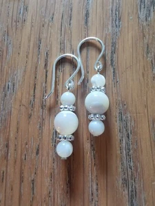 Handmade Silver Plated Mother Of Pearl Beaded Earrings - Picture 1 of 4