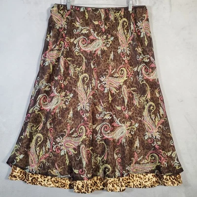 Style & Co Skirt Womens 16 Brown Paisley Animal Print Tiered Earthy Fairycore - Image 1 of 4