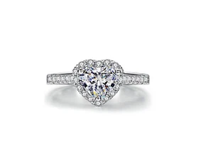 Silver Love Heart Pave Cubic Zirconia Engagement Wedding Adjustable Ring R22 - Picture 1 of 2