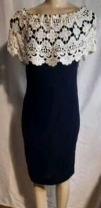 VINTAGE Cachet Dress Bari Protas Designer Black Velvet Crochet Shrug Size 9/10 - Picture 1 of 5