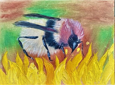 Bee oil painting original painting Honey bee palette knife drawing Beekeeper - Image 1 of 4