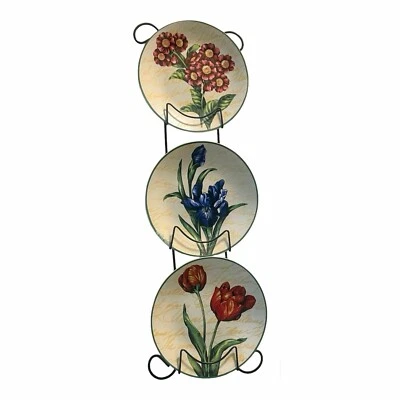 3 Tier Vertical Metal Plate Rack Holder With Decorative Plates - Image 1 of 4