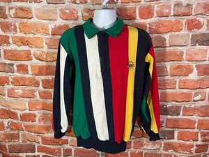 vntg 90s Nautica rainbow vertical stripe- sz L pullover sweatshirt polo collar - Picture 1 of 7