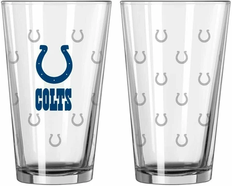Indianapolis Colts 16 oz Satin Etch Logo Pint Glass Set (2 Glasses) Cover