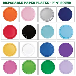 7" 9" Round Disposable Paper Party Plates Solid Tableware Catering Wedding Event - Picture 1 of 41